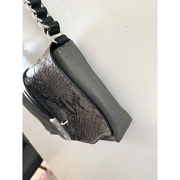 rag & bone Enfield Snake Flap Crossbody Bag Mini Leather Gray Black Python - Picture 10 of 12